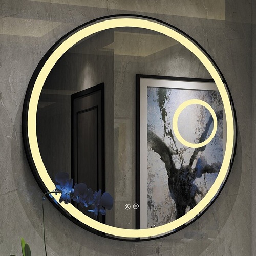 Round LED mirror with magnifier