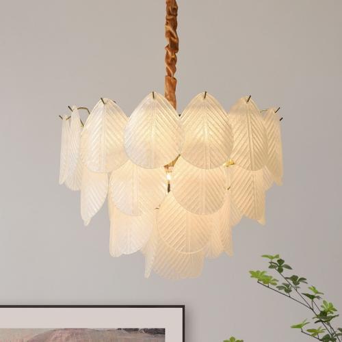 Lustre à plusieurs niveaux en feuilles de verre